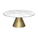 Oscar Round Coffee Table, White Marble, Brass Base, Small