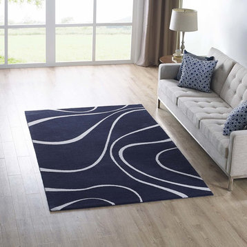Therese Abstract Swirl 5"x8" Area Rug, Navy/Ivory