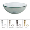 Clear 14" Glass Vessel Bathroom Sink, PU Drain, Mounting Ring, Chrome