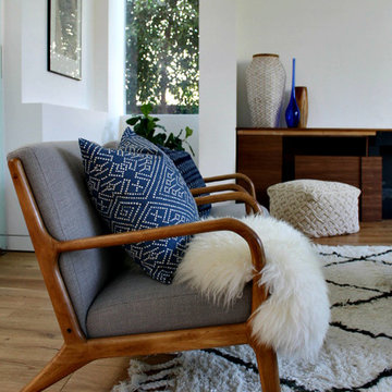 Indigo Blue Coastal Living Room with Moroccan Rug