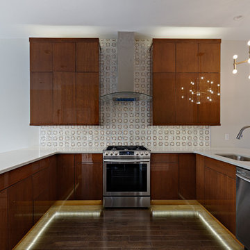 Contemporary High Gloss Cherry Nut Brown Kitchen