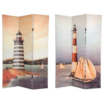 6' Tall Double Sided Lighthouses Canvas Room Divider