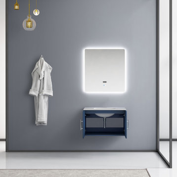 Geneva 30 Blue SG Vanity, Carrara Marble Top, Square Sink, 30 LED Mirror
