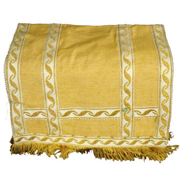 Consigned Table Linen Vintage French 1970 Gold Fringed Decorative