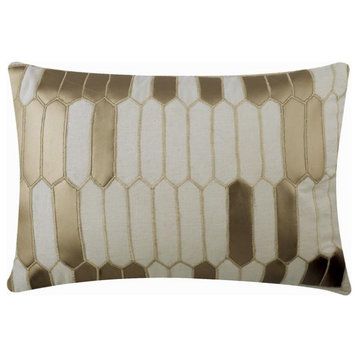 Designer 12"x18" Applique Ivory Linen Rectangle Pillow Covers, Gold Heist