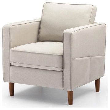 Modern Accent Chair, Padded Seat With Track Arms, Side Pockets, Sand Gray Beige