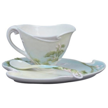 Gingko Coffee Cup Set With Spoon, Ginkgo, Fine Porcelain