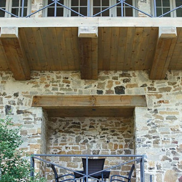 Installation with woven resin wicker outdoor dining set