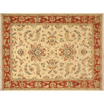 Bareen's Designer Rugs - Ziegler Kafkaz Alysa Ivory/Rust Wool Rug, 5'6 x 7'11 - A Persian influenced Turkish hand knotted rug made by skilled artisans capable of creating the most exceptional vegetable dyes and hand-spun New Zealand wool. This gorgeous one of a kind Peshawar Kafkaz handmade rugs is also known as a Chobi Rug. This gorgeous rug is extremely versatile and is famous for its soft pleasing color palette and informal design that works in a myriad of interiors. It has been expertly hand-tied, finished, sun-dried, and can contain up to 1.5 million knots. It takes 4 skilled artisans to hand knot this rug nine to twelve months to complete this piece of art. The invigorating colors and patterns in this rug will give your home an elegant and fresh appearance. While drawing upon the coloring and patterns of antique rugs, contemporary Peshawar pieces incorporate modern design motifs and feature vibrant color tones.Give your room a luxurious look and feel with this beautiful rug with gorgeous color pallet. The intricate design allows this oriental rug to creates a royal ambience in any decor. Hand knotted construction and natural fibers gives this rug soft feel under your feet.
