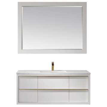 Morgan White Bathroom Vanity Set, 48", With Mirror