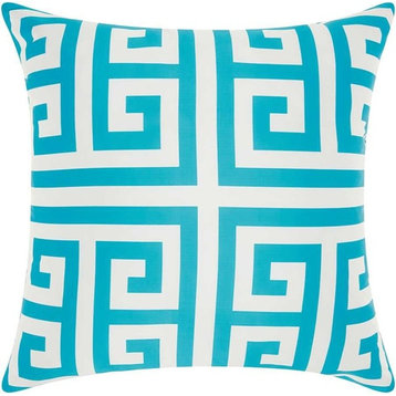 20"x20" Mina Victory Greek Key Polyester Outdoor Throw Pillow, Turquoise