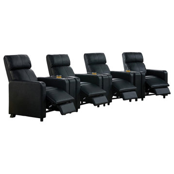 Coaster Toohey 7-piece Faux Leather Recliner Set with Three Consoles Black