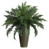 Ruffle Fern With Decorative Vase Silk Plant, Indoor/Outdoor, Green