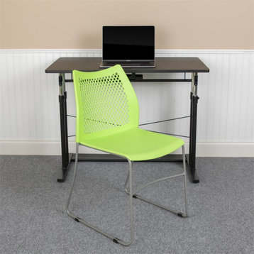 Flash Furniture Hercules Perforated Plastic Sled Base Stacking Chair in Green