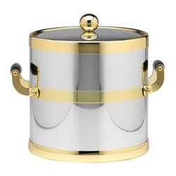 Americano 3 Qt. Polished Chrome & Brass Ice Bucket with Brass Lid, Wood Side Han - Ice Tools And Buckets  