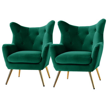 Upholstered Accent Chair With Tufted Back, Set of 2, Green