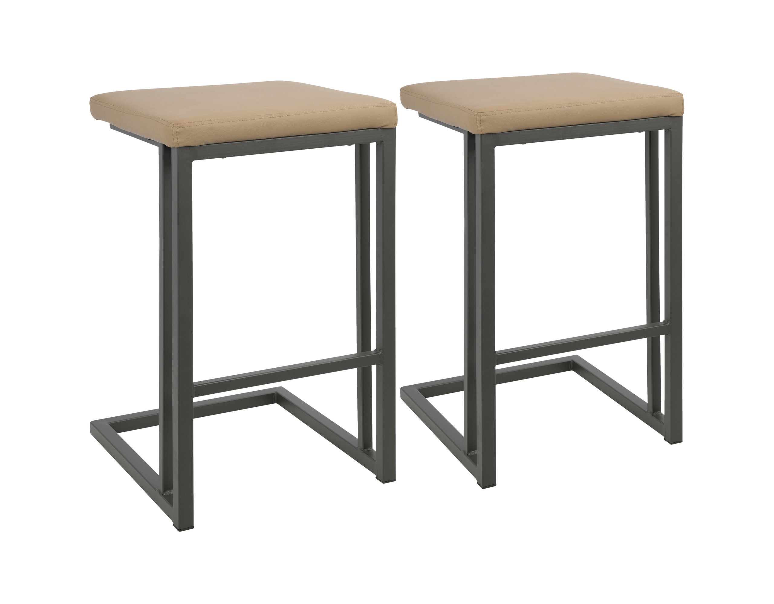 LumiSource Roman Counter Stool With Gray Frame and Camel PU Leather, Set of 2
