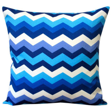 Panama Wave Blue Zigzag Polyester 18" Outdoor Throw Pillows, Set Of 2, Pillow Co