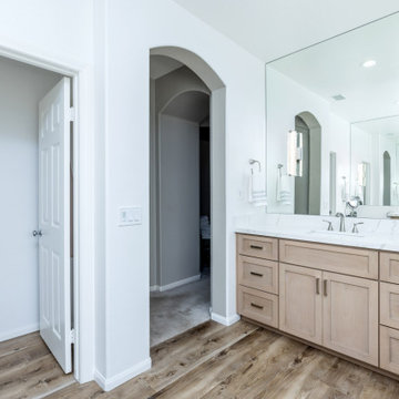 His vanity with single sink and ample storage