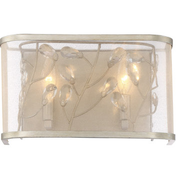 Vine 2 Light Wall Sconce, Burnished Silver With Crystal