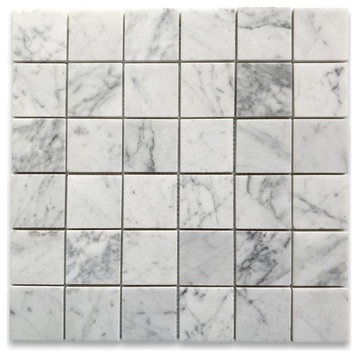 2x2 Grid Square Tile Carrara Marble Mosaic Venato Carrera White Honed, 1 sheet