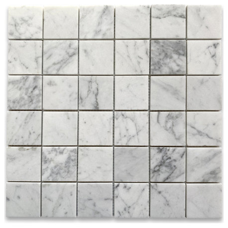 2x2 Grid Square Tile Carrara Marble Mosaic Venato Carrera White Honed, 1 sheet