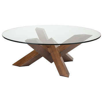 Nuevo Costa Solid Ash Wood and Tempered Glass Coffee Table in Walnut Matte
