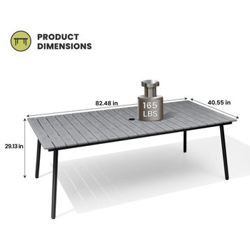 Patio Outdoor 82in Rectangular Wood Top Dining Table Furniture for 6-8 Person, Gray