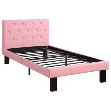 Faux Leather Upholstered Full Size Bed With Tufted Headboard Pink