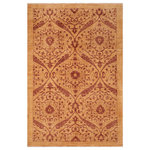 Bareens Designer Rugs - Classic Ziegler Celestin Gold Brown Hand-Knotted Wool Rug - 6'1'' x 8'11'' - Enhance the ambiance of your home with this magnificent Persian-influenced Turkish hand-knotted rug made by skilled artisans capable of creating the most exceptional vegetable dyes and hand-spun wool. This exquisite handmade rug is a one-of-a-kind Peshawar Kafkaz, otherwise identified as Chobi, Chobi Peshawar, Oushak, or Ziegler rug. These handmade rugs are crafted in Pakistan utilizing superior-quality wool imported from Australia, New Zealand, and Korea in two types of weaves: the Persian weave and the Mori weave. This rug is meticulously crafted by hand using the finest natural vegetable dyes extracted from local plants. The artisans use a blend of hand-spun local and fine merino wool, resulting in a rug with a compelling texture, higher lanolin content, and longer staple. The artisans occasionally incorporate natural or artificial silk into the pile to enhance specific motifs. The finished product is an awe-inspiring execution of flawless design and an understated palette that exudes elegance.