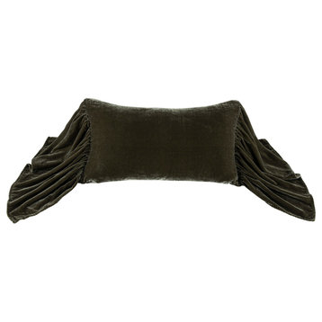 Stella Faux Silk Velvet Long Ruffled Pillow, 14"x26", Fern Green, 1 Piece