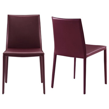 Elite Living Prima, Set of 2, Mid-Century Modern Dining Chair, Wine Red