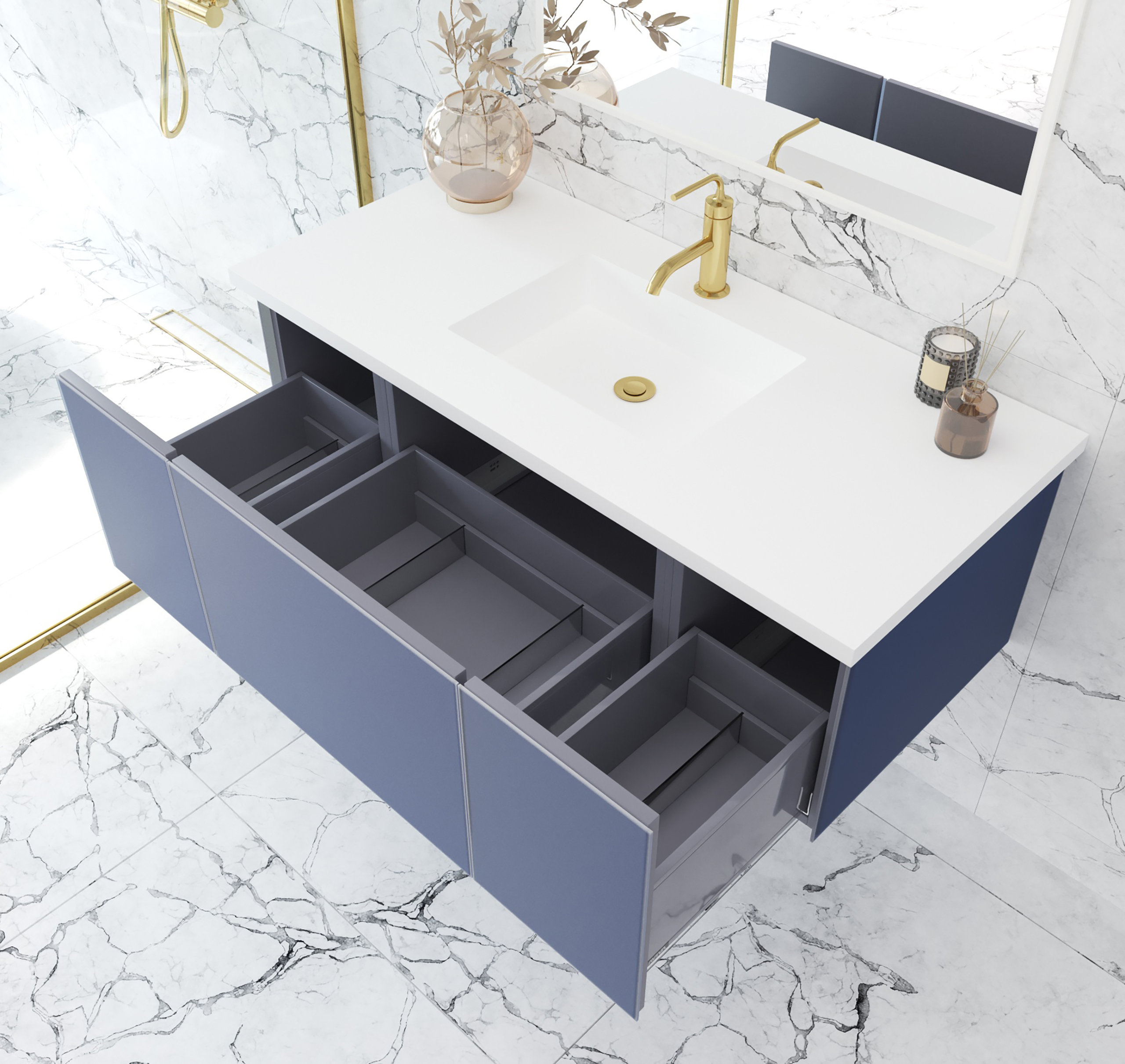 Vitri 48" Nautical Blue Wall Hung Bathroom Vanity Cabinet - Modern ...