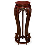 China Furniture and Arts - Elmwood Flower Motif Pedestal - Stands like this are present in virtually every Chinese household. A pedestal is indispensable for home furnishing to display flowers, plants or simply decorative vases. Handcrafted of Elmwood using traditional joinery technique, the simple flower design of this pedestal complements any household. The top of the pedestal has 11.25"Dia of usable space, which gives enough room to display flowers, plants, or decorative vases. A fine example of master craftsmanship. Fully assembled.