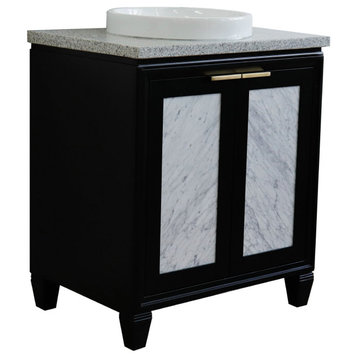 31" Single Sink Vanity, Black Finish With Gray Granite With Round Sink