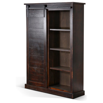 Sunny Designs 66" Adjustable Shelf Barn Door Wood Bookcase in Charred Oak