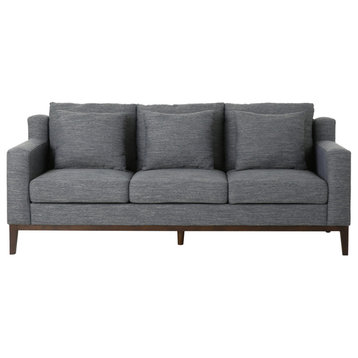 Noxon Fabric 3 Seater Sofa with Accent Pillows, Charcoal + Dark Walnut