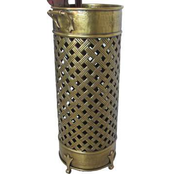 Solid Brass Umbrella Stand and Cane Stand Woven Design 21.5"H x 8.5"W