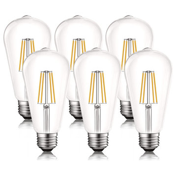 Luxrite LED Edison Bulb 8W=75W ST19 ST58 3000K 800LM Dimmable E26, Set of 6