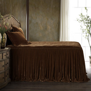 Stella Faux Silk Velvet Bedspread Set, 3PC, Copper Brown, King