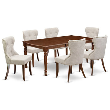 East West Furniture Dover 7-piece Wood Dining Set in Mahogany