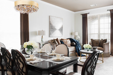 Inspiration for a mid-sized transitional formal and enclosed carpeted and beige floor living room remodel in Austin with white walls and no tv