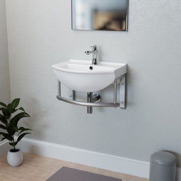 White Ridge 17 3/4" Small Wall Mounted Bathroom Sink with Faucet Drain Overflow