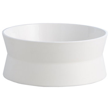 Elegant Matte White Low Bowl Designer Hourglass 9" Wide Ceramic Contemporary