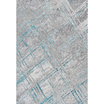Slant Modern Abstract Area Rug, Gray/Turquoise, 8 X 10