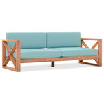 Meridian Furniture - Anguilla Waterproof Fabric Upholstered Outdoor Sofa, Blue - Bring home this Anguilla teak outdoor sofa to complete the look of your outdoor entertaining area. This resort like sofa is stylish and comfortable, making it perfect for entertaining or peacefully relaxing in the comfort of nature. Made from teak with a natural finish and sea blue water resistant fabric, this sofa is resistant to rot and pests, so it weathers the outdoors with ease. Pair the sofa with more Anguilla items for a casual and serene look outside.