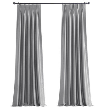 Blackout Vintage Textured Faux Dupioni Pleated Curtain Single Panel, Storm Gray, 25"x84"