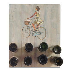 Functional Wall Art - Wine Rack "BLUE BIKE LADY" - Artwork