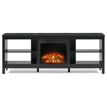 Modern Entertainment Center, Electric Fireplace, Side Open Compartments, Black