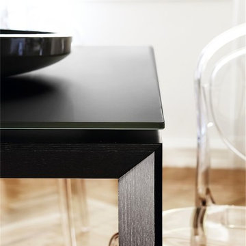 Omna Glass Extension Table - Graphite Leg Finish and Frosted Black Top